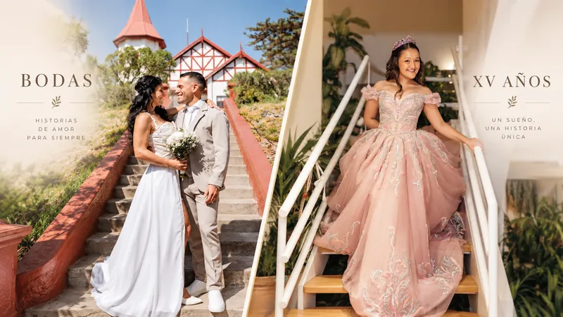Bodas y XV años: una pareja de novios y una quinceañera en producciones de Jema